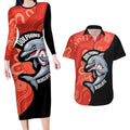 Redcliffe Rugby Custom Couples Matching Long Sleeve Bodycon Dress and Hawaiian Shirt Go Dolphins Aboriginal Art - Aussie Hoodie