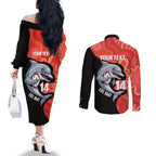 Redcliffe Rugby Custom Couples Matching Off The Shoulder Long Sleeve Dress and Long Sleeve Button Shirt Go Dolphins Aboriginal Art - Aussie Hoodie