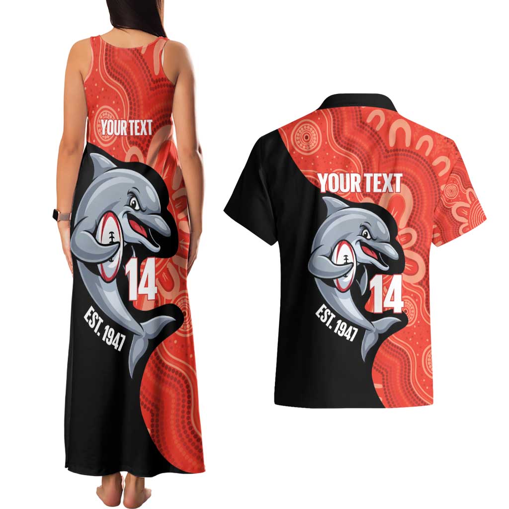 Redcliffe Rugby Custom Couples Matching Tank Maxi Dress and Hawaiian Shirt Go Dolphins Aboriginal Art - Aussie Hoodie