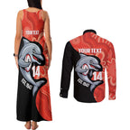 Redcliffe Rugby Custom Couples Matching Tank Maxi Dress and Long Sleeve Button Shirt Go Dolphins Aboriginal Art - Aussie Hoodie
