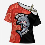Redcliffe Rugby Custom Cross Shoulder Shirt Go Dolphins Aboriginal Art - Aussie Hoodie