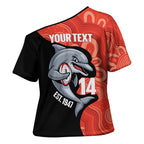 Redcliffe Rugby Custom Cross Shoulder Shirt Go Dolphins Aboriginal Art - Aussie Hoodie