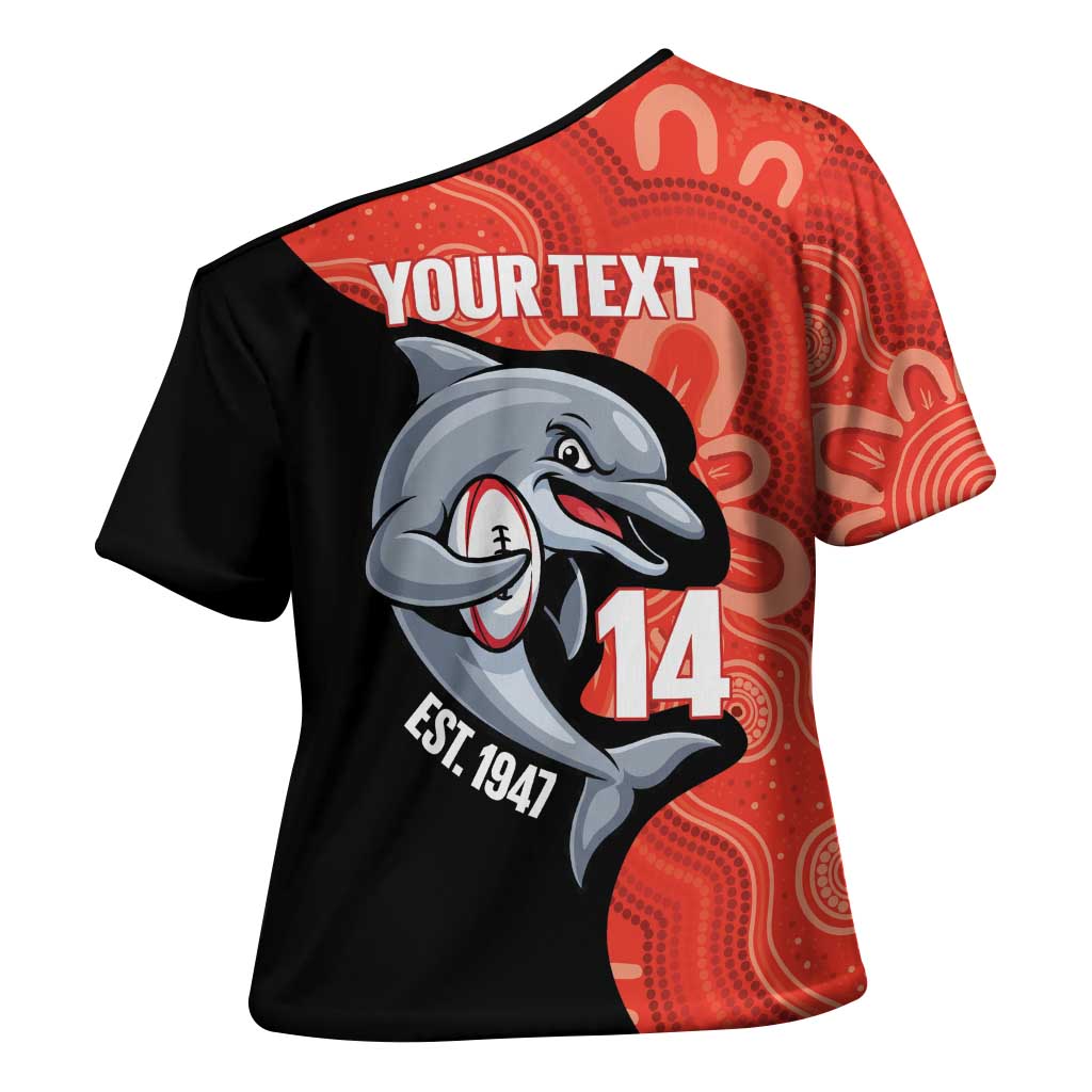 Redcliffe Rugby Custom Cross Shoulder Shirt Go Dolphins Aboriginal Art - Aussie Hoodie