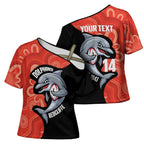 Redcliffe Rugby Custom Cross Shoulder Shirt Go Dolphins Aboriginal Art - Aussie Hoodie