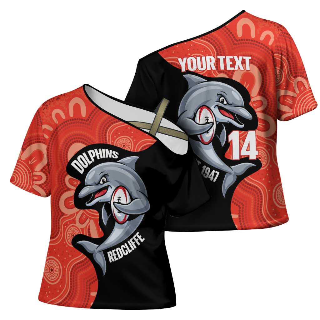 Redcliffe Rugby Custom Cross Shoulder Shirt Go Dolphins Aboriginal Art - Aussie Hoodie