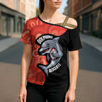 Redcliffe Rugby Custom Cross Shoulder Shirt Go Dolphins Aboriginal Art - Aussie Hoodie