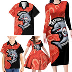 Redcliffe Rugby Custom Family Matching Long Sleeve Bodycon Dress and Hawaiian Shirt Go Dolphins Aboriginal Art - Aussie Hoodie