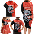 Redcliffe Rugby Custom Family Matching Long Sleeve Bodycon Dress and Hawaiian Shirt Go Dolphins Aboriginal Art - Aussie Hoodie