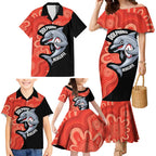 Redcliffe Rugby Custom Family Matching Mermaid Dress and Hawaiian Shirt Go Dolphins Aboriginal Art - Aussie Hoodie