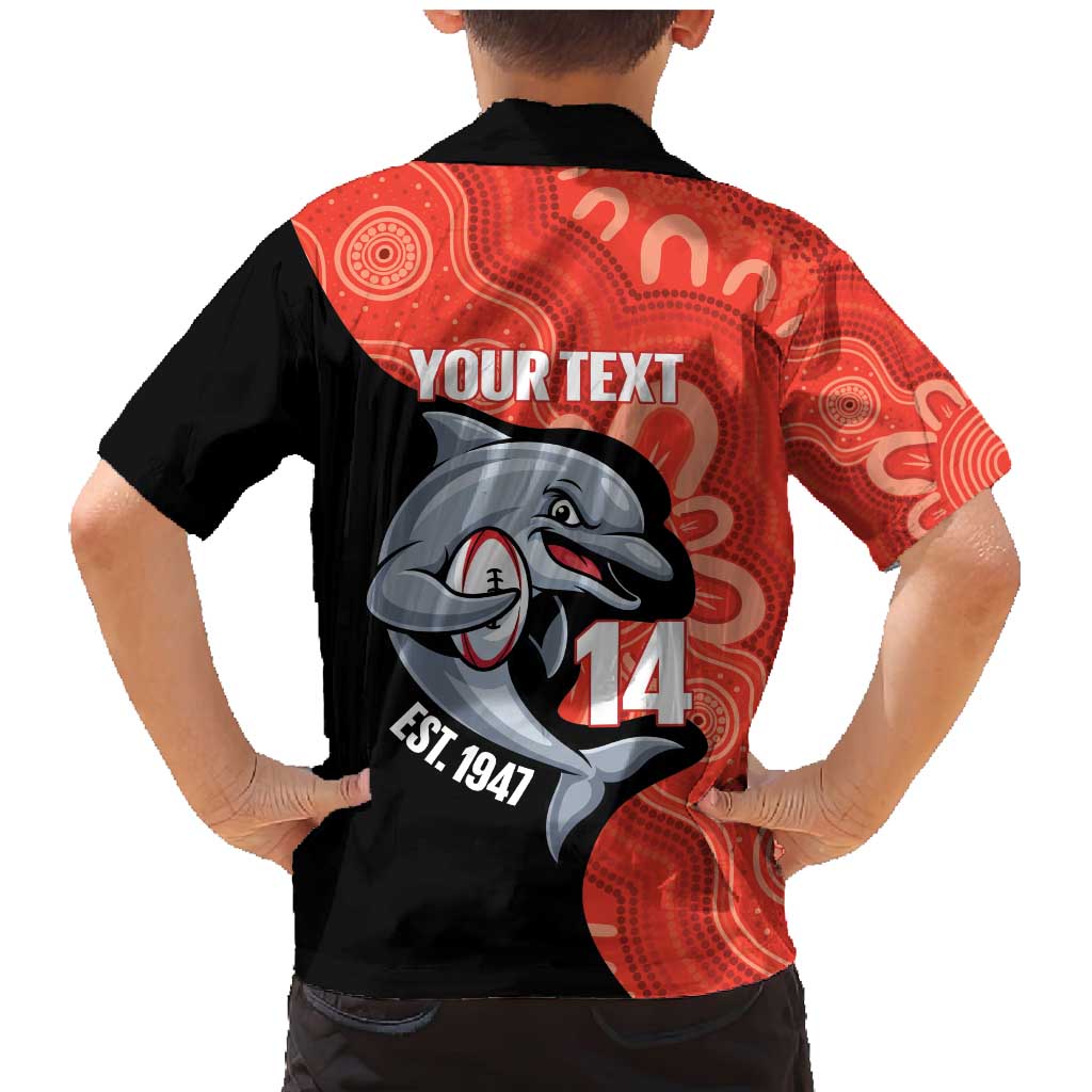 Redcliffe Rugby Custom Family Matching Mermaid Dress and Hawaiian Shirt Go Dolphins Aboriginal Art - Aussie Hoodie