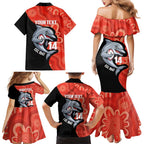 Redcliffe Rugby Custom Family Matching Mermaid Dress and Hawaiian Shirt Go Dolphins Aboriginal Art - Aussie Hoodie