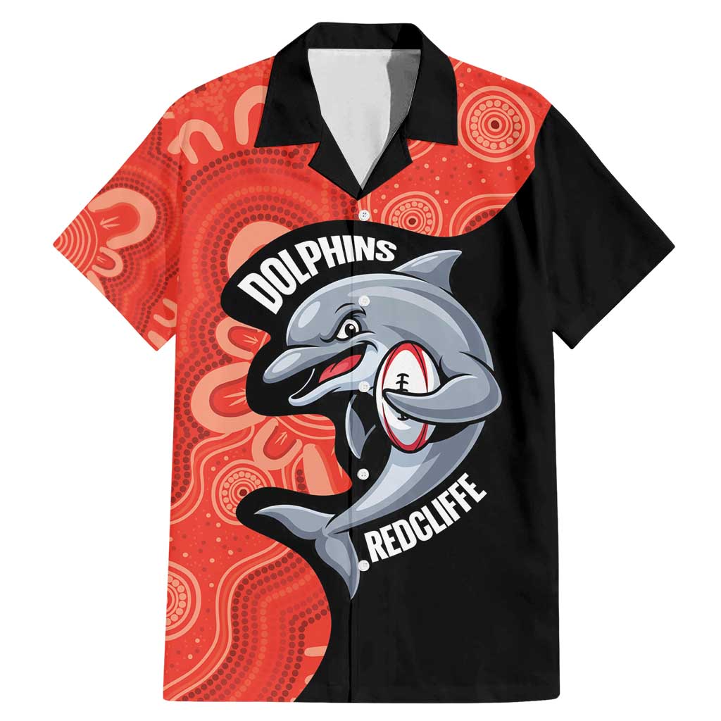 Redcliffe Rugby Custom Family Matching Mermaid Dress and Hawaiian Shirt Go Dolphins Aboriginal Art - Aussie Hoodie