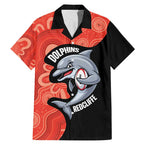 Redcliffe Rugby Custom Family Matching Mermaid Dress and Hawaiian Shirt Go Dolphins Aboriginal Art - Aussie Hoodie