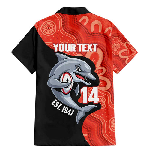 Redcliffe Rugby Custom Family Matching Mermaid Dress and Hawaiian Shirt Go Dolphins Aboriginal Art - Aussie Hoodie