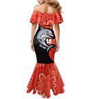 Redcliffe Rugby Custom Family Matching Mermaid Dress and Hawaiian Shirt Go Dolphins Aboriginal Art - Aussie Hoodie