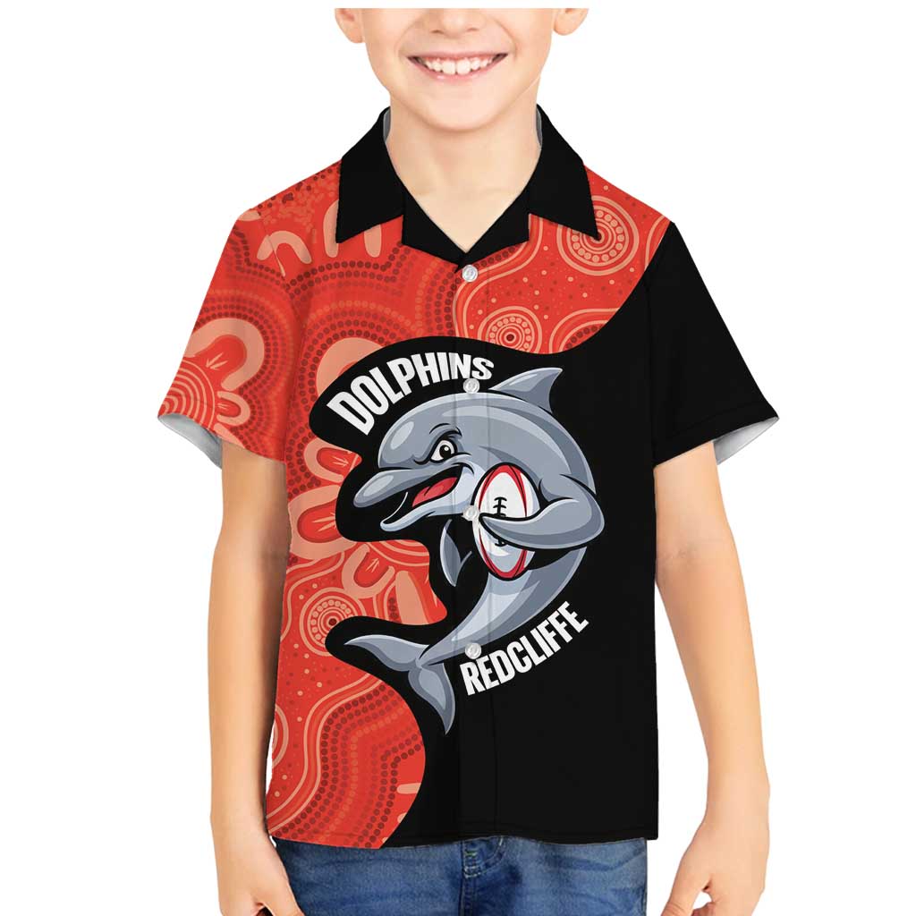 Redcliffe Rugby Custom Family Matching Mermaid Dress and Hawaiian Shirt Go Dolphins Aboriginal Art - Aussie Hoodie