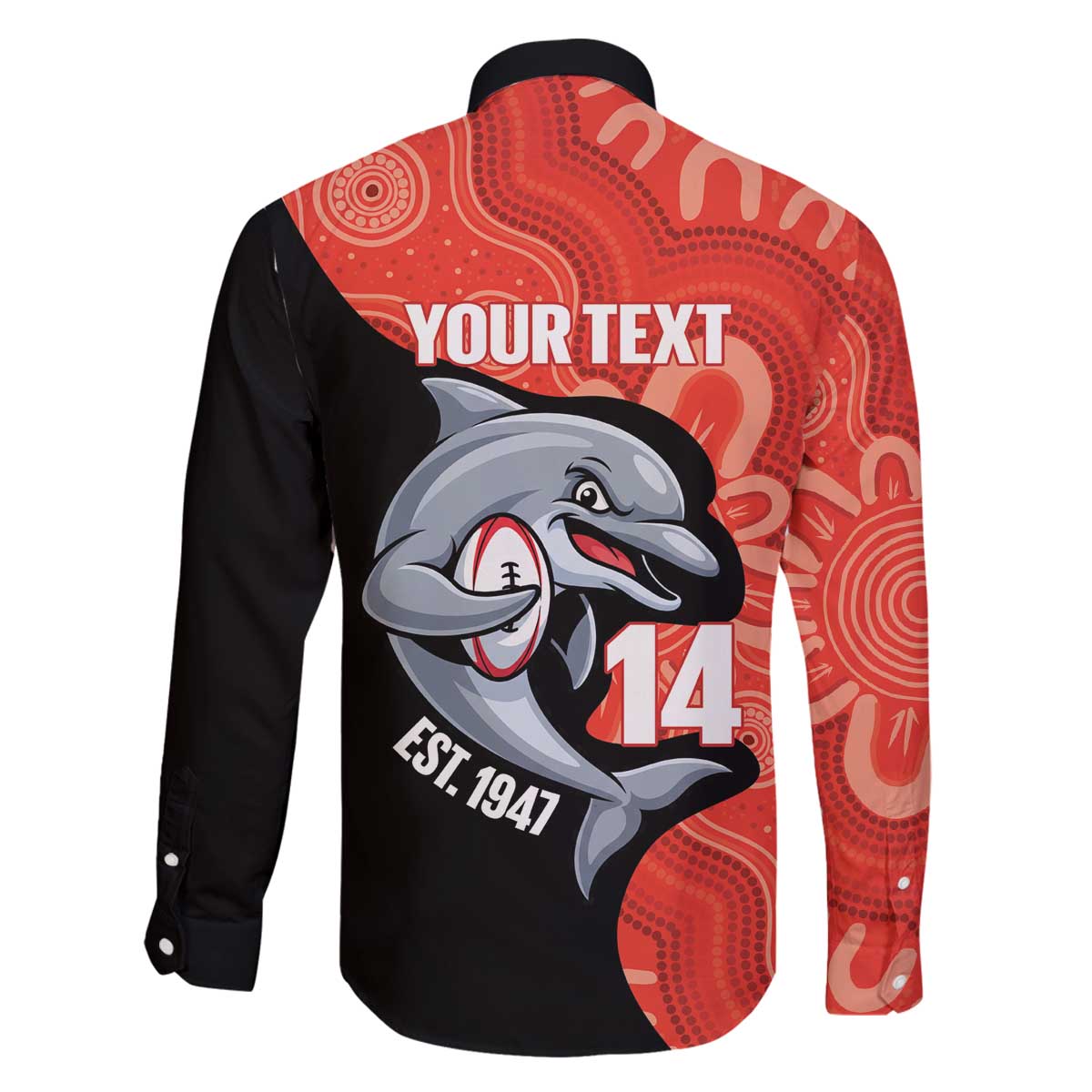 Redcliffe Rugby Custom Family Matching Off The Shoulder Long Sleeve Dress and Hawaiian Shirt Go Dolphins Aboriginal Art - Aussie Hoodie
