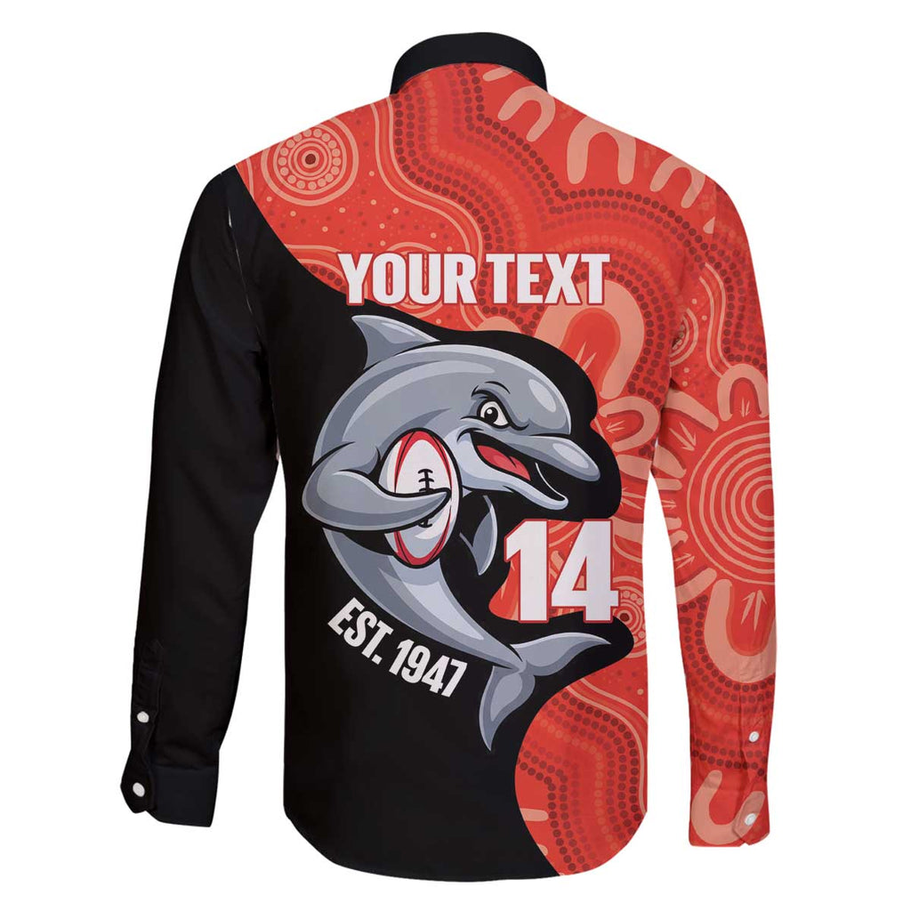 Redcliffe Rugby Custom Family Matching Off The Shoulder Long Sleeve Dress and Hawaiian Shirt Go Dolphins Aboriginal Art - Aussie Hoodie