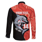 Redcliffe Rugby Custom Family Matching Off The Shoulder Long Sleeve Dress and Hawaiian Shirt Go Dolphins Aboriginal Art - Aussie Hoodie