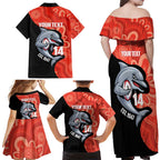 Redcliffe Rugby Custom Family Matching Off Shoulder Maxi Dress and Hawaiian Shirt Go Dolphins Aboriginal Art - Aussie Hoodie