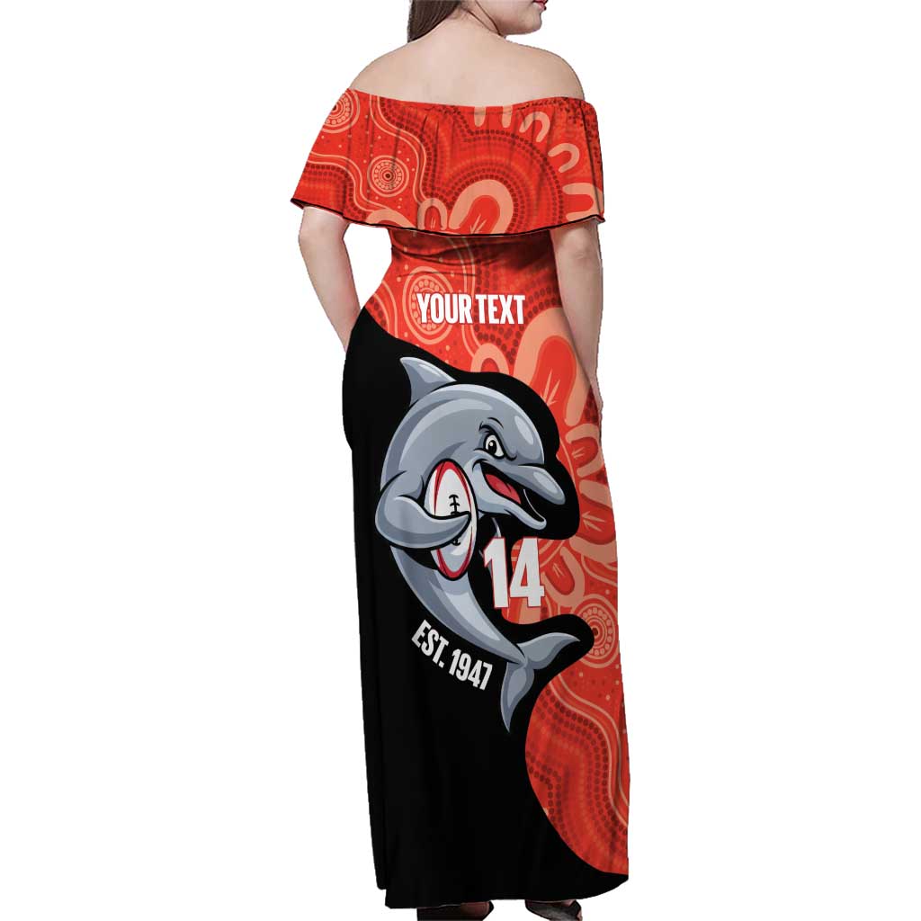Redcliffe Rugby Custom Family Matching Off Shoulder Maxi Dress and Hawaiian Shirt Go Dolphins Aboriginal Art - Aussie Hoodie