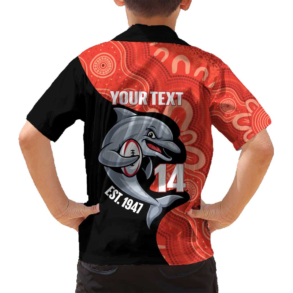 Redcliffe Rugby Custom Family Matching Off Shoulder Short Dress and Hawaiian Shirt Go Dolphins Aboriginal Art - Aussie Hoodie