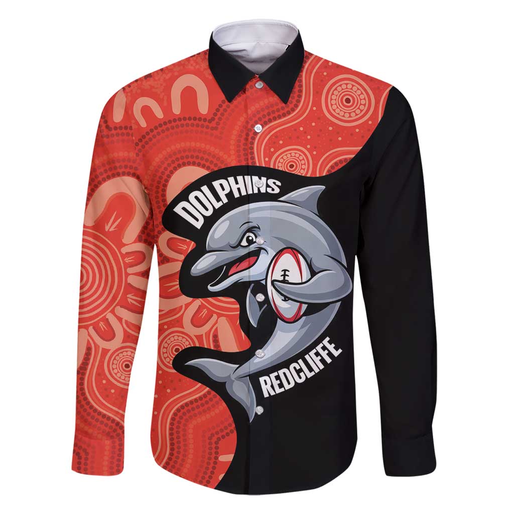 Redcliffe Rugby Custom Family Matching Off Shoulder Short Dress and Hawaiian Shirt Go Dolphins Aboriginal Art - Aussie Hoodie
