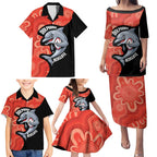 Redcliffe Rugby Custom Family Matching Puletasi and Hawaiian Shirt Go Dolphins Aboriginal Art - Aussie Hoodie