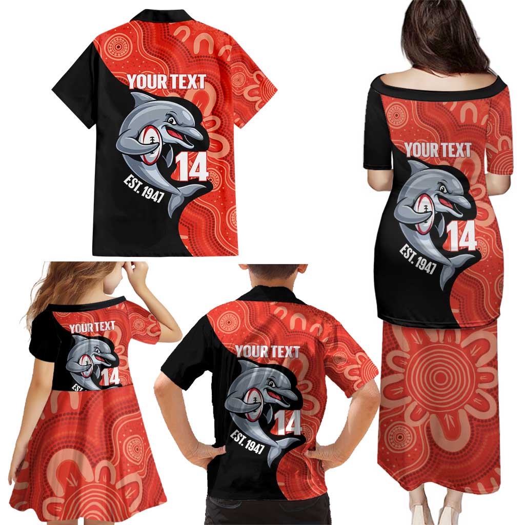 Redcliffe Rugby Custom Family Matching Puletasi and Hawaiian Shirt Go Dolphins Aboriginal Art - Aussie Hoodie
