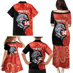 Redcliffe Rugby Custom Family Matching Puletasi and Hawaiian Shirt Go Dolphins Aboriginal Art - Aussie Hoodie
