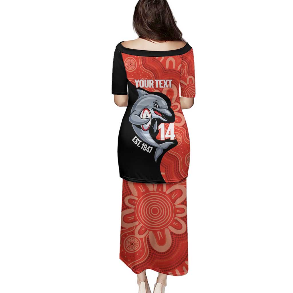 Redcliffe Rugby Custom Family Matching Puletasi and Hawaiian Shirt Go Dolphins Aboriginal Art - Aussie Hoodie