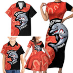 Redcliffe Rugby Custom Family Matching Short Sleeve Bodycon Dress and Hawaiian Shirt Go Dolphins Aboriginal Art - Aussie Hoodie