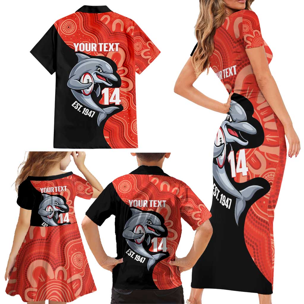 Redcliffe Rugby Custom Family Matching Short Sleeve Bodycon Dress and Hawaiian Shirt Go Dolphins Aboriginal Art - Aussie Hoodie