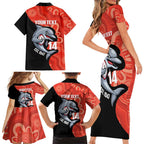 Redcliffe Rugby Custom Family Matching Short Sleeve Bodycon Dress and Hawaiian Shirt Go Dolphins Aboriginal Art - Aussie Hoodie