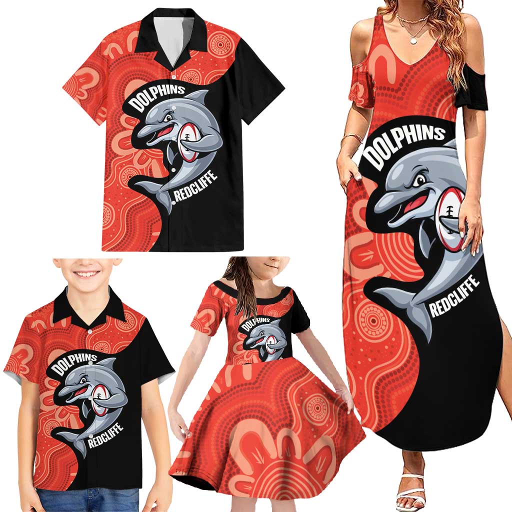 Redcliffe Rugby Custom Family Matching Summer Maxi Dress and Hawaiian Shirt Go Dolphins Aboriginal Art - Aussie Hoodie