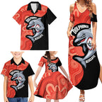Redcliffe Rugby Custom Family Matching Summer Maxi Dress and Hawaiian Shirt Go Dolphins Aboriginal Art - Aussie Hoodie