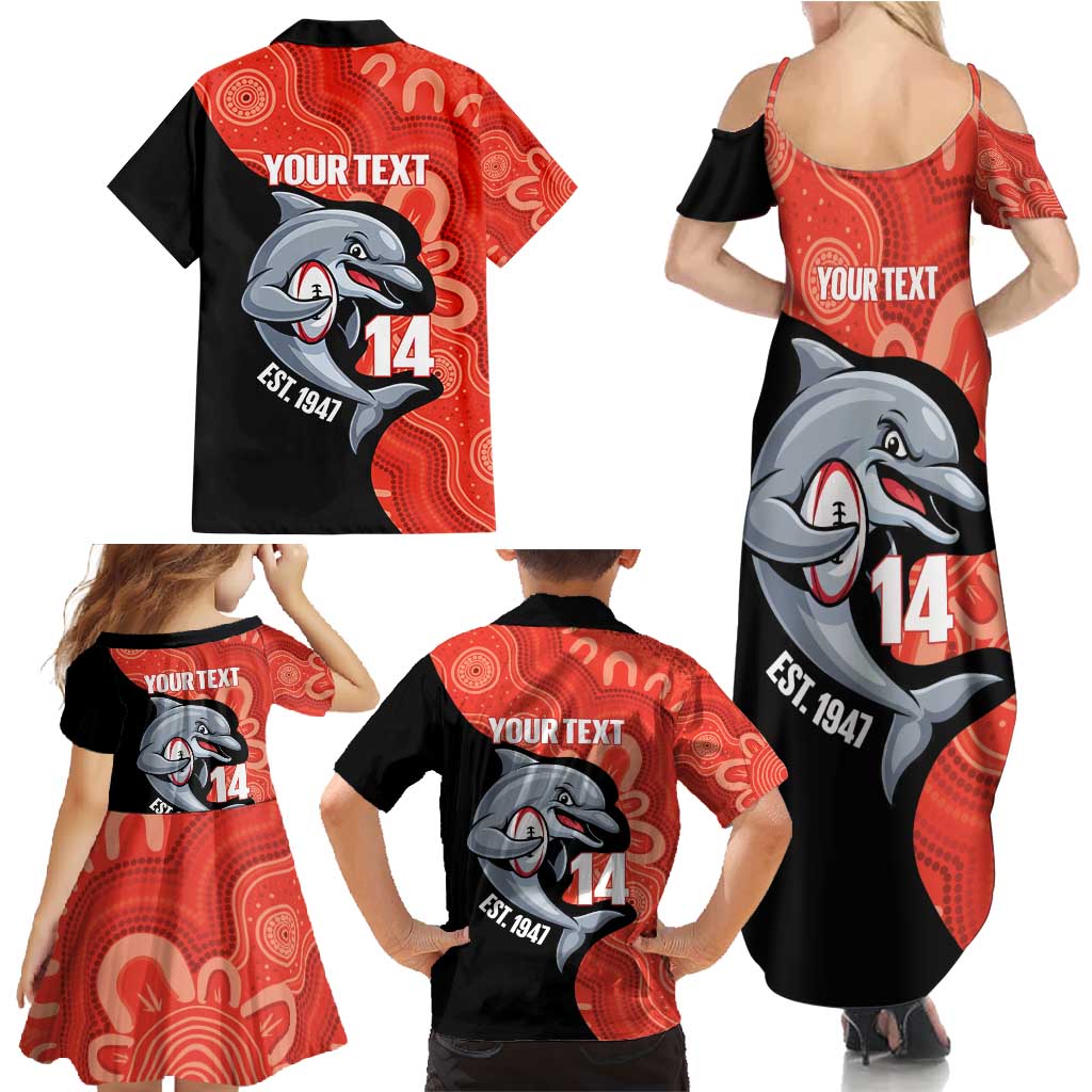 Redcliffe Rugby Custom Family Matching Summer Maxi Dress and Hawaiian Shirt Go Dolphins Aboriginal Art - Aussie Hoodie