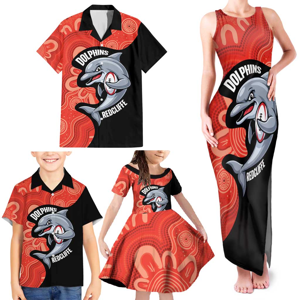 Redcliffe Rugby Custom Family Matching Tank Maxi Dress and Hawaiian Shirt Go Dolphins Aboriginal Art - Aussie Hoodie