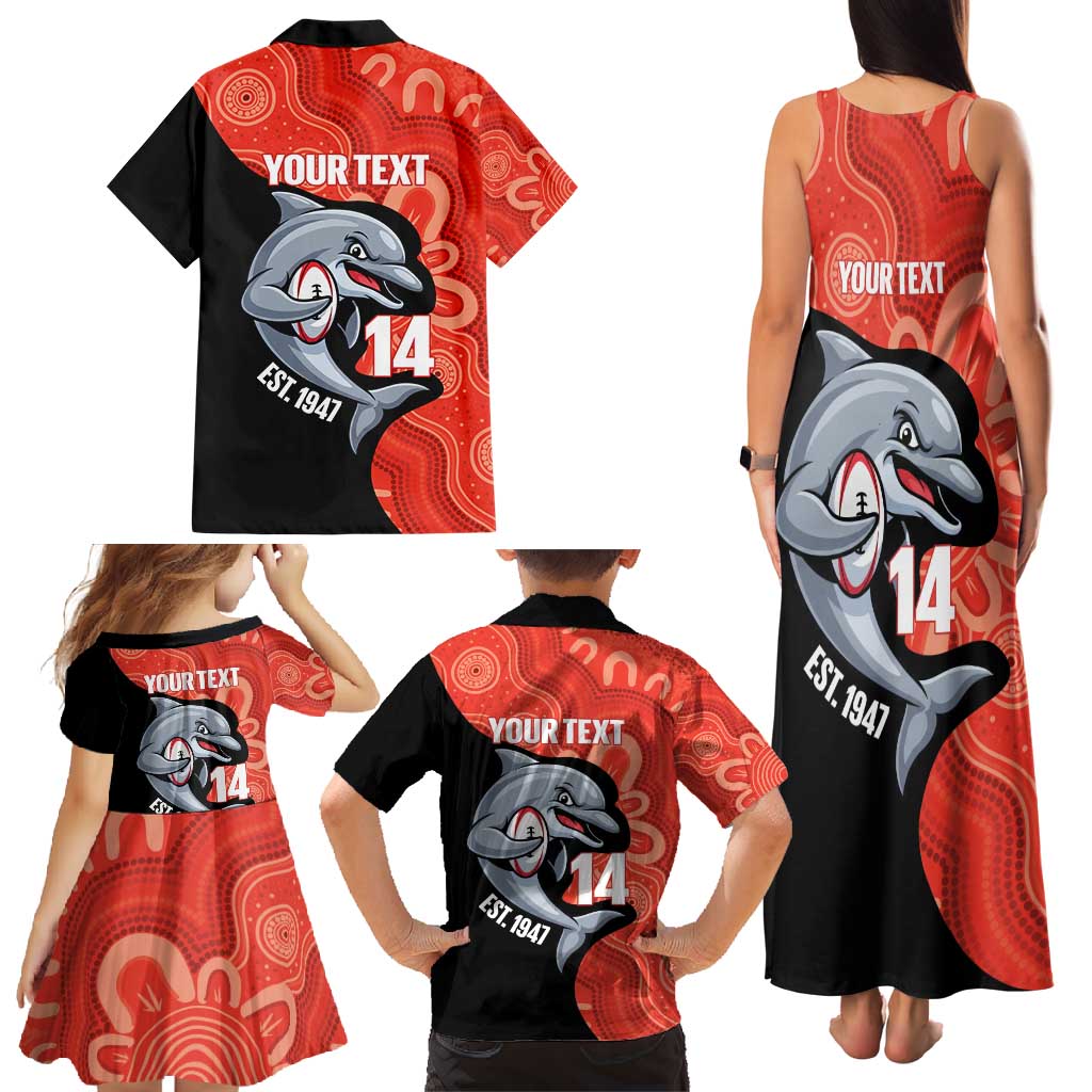 Redcliffe Rugby Custom Family Matching Tank Maxi Dress and Hawaiian Shirt Go Dolphins Aboriginal Art - Aussie Hoodie