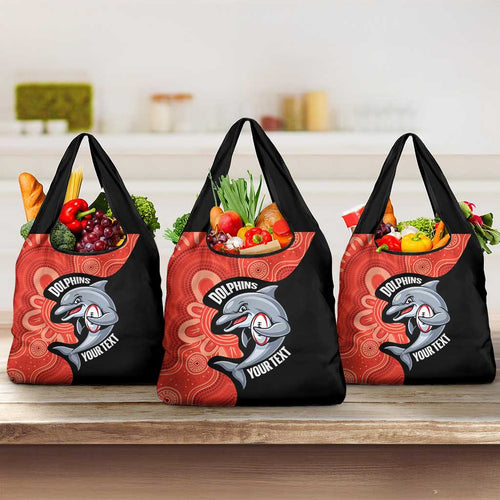 Redcliffe Rugby Custom Grocery Bag Go Dolphins Aboriginal Art - Aussie Hoodie