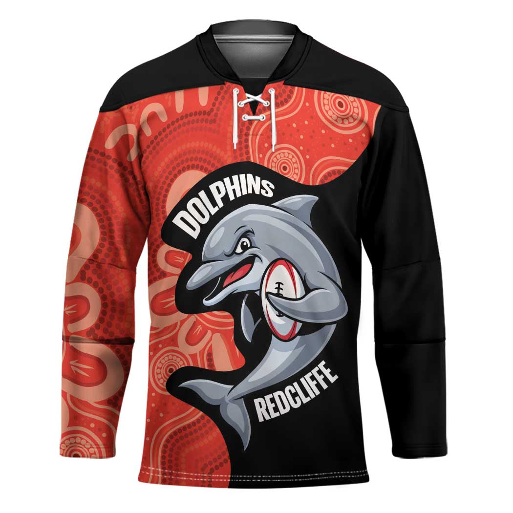 Redcliffe Rugby Custom Hockey Jersey Go Dolphins Aboriginal Art - Aussie Hoodie