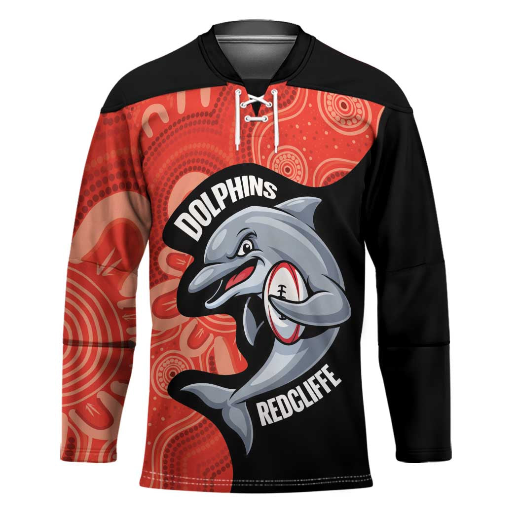 Redcliffe Rugby Custom Hockey Jersey Go Dolphins Aboriginal Art - Aussie Hoodie