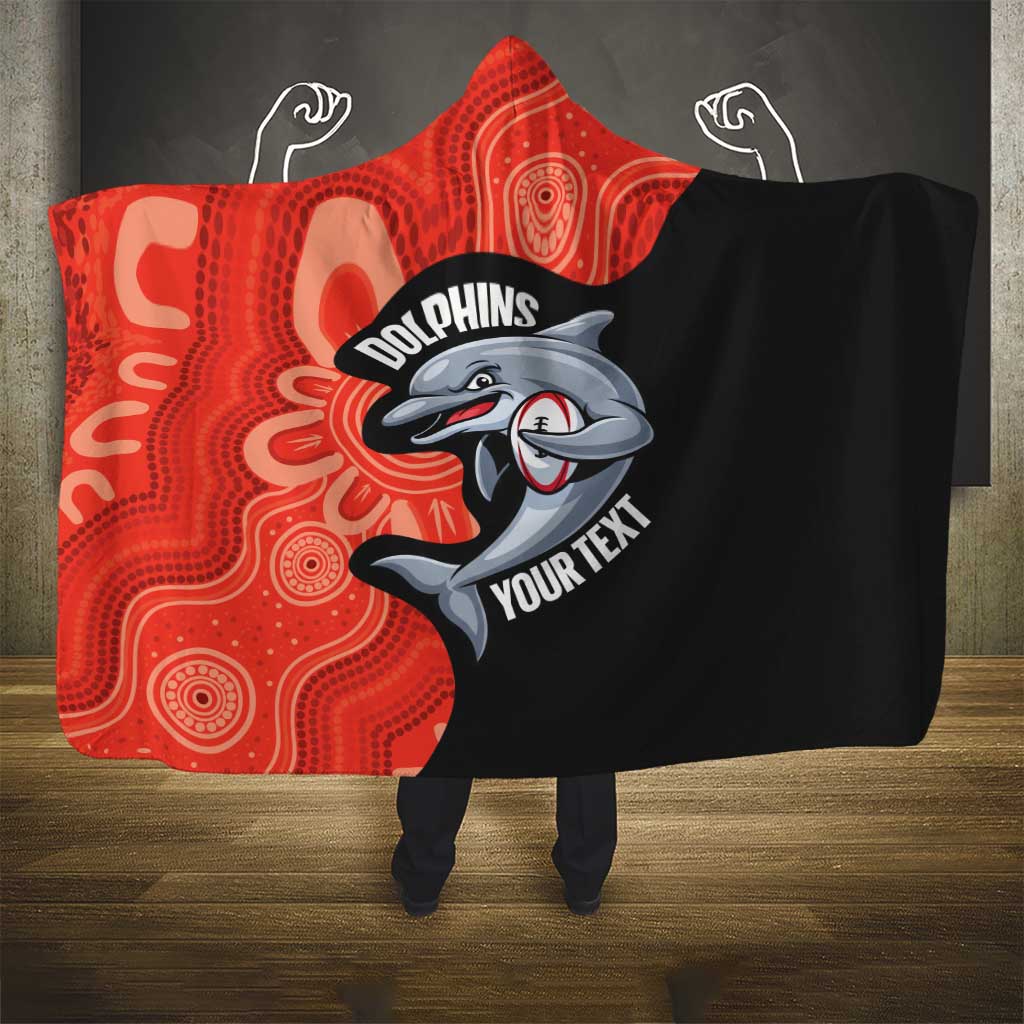 Redcliffe Rugby Custom Hooded Blanket Go Dolphins Aboriginal Art - Aussie Hoodie