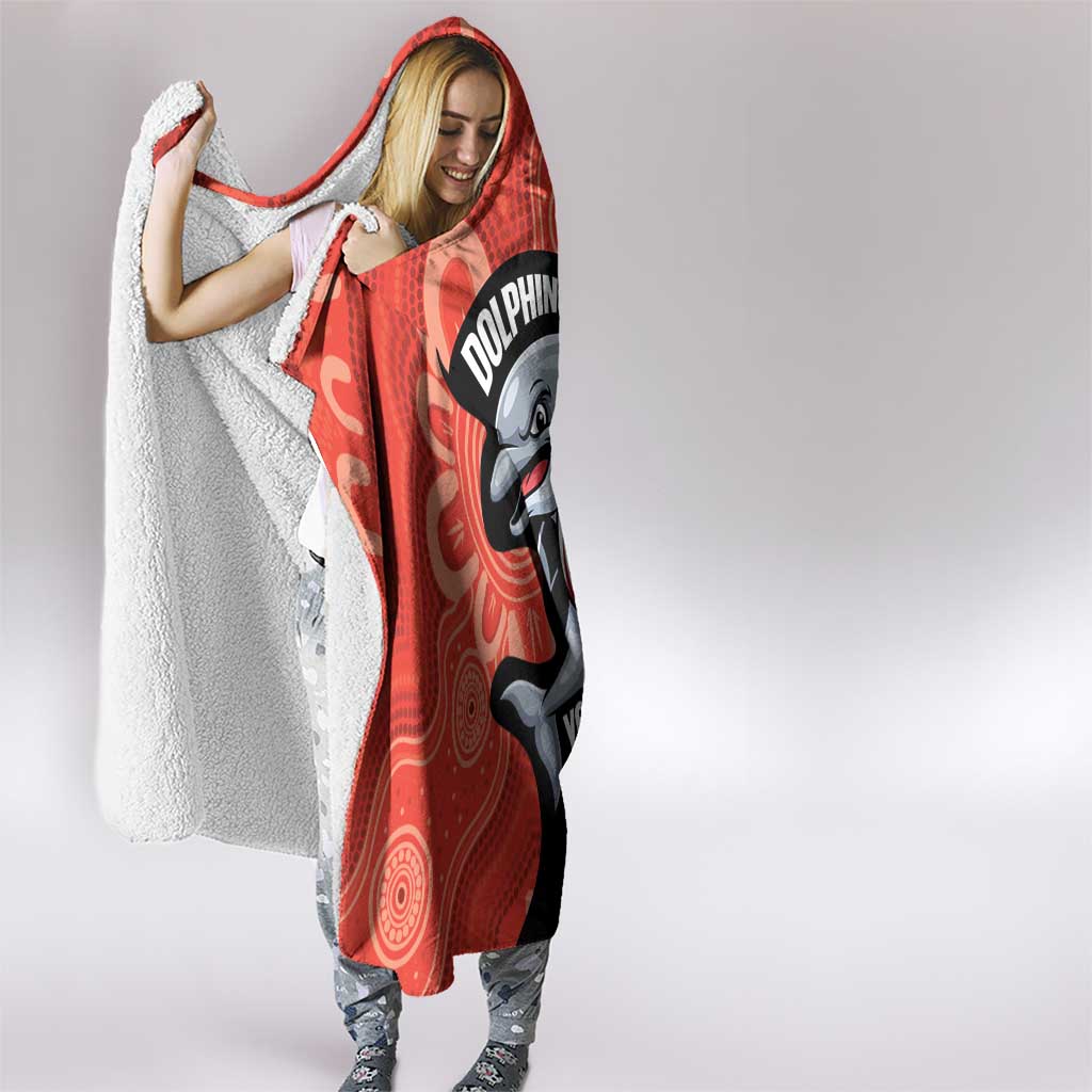 Redcliffe Rugby Custom Hooded Blanket Go Dolphins Aboriginal Art - Aussie Hoodie