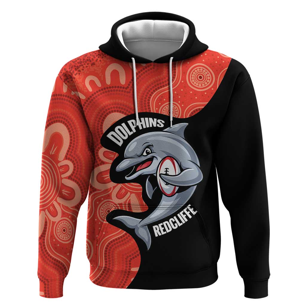 Redcliffe Rugby Custom Hoodie Go Dolphins Aboriginal Art - Aussie Hoodie