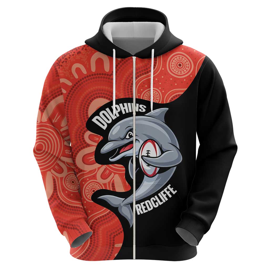 Redcliffe Rugby Custom Hoodie Go Dolphins Aboriginal Art - Aussie Hoodie