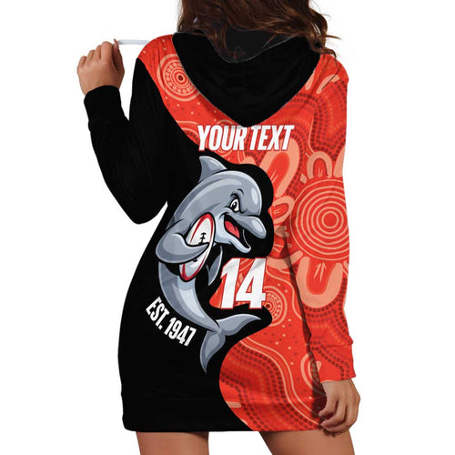 Redcliffe Rugby Custom Hoodie Dress Go Dolphins Aboriginal Art - Aussie Hoodie