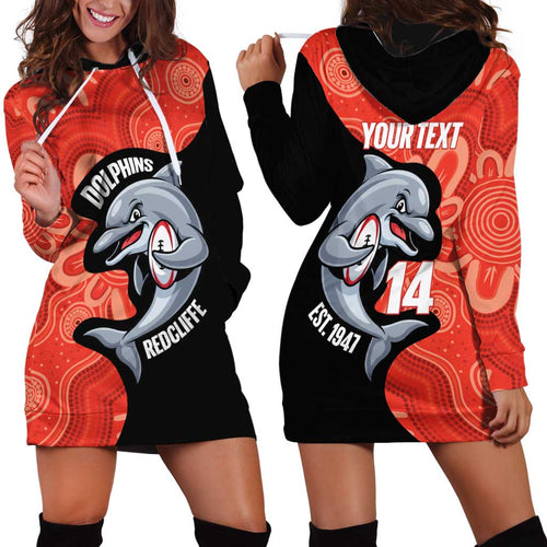 Redcliffe Rugby Custom Hoodie Dress Go Dolphins Aboriginal Art - Aussie Hoodie
