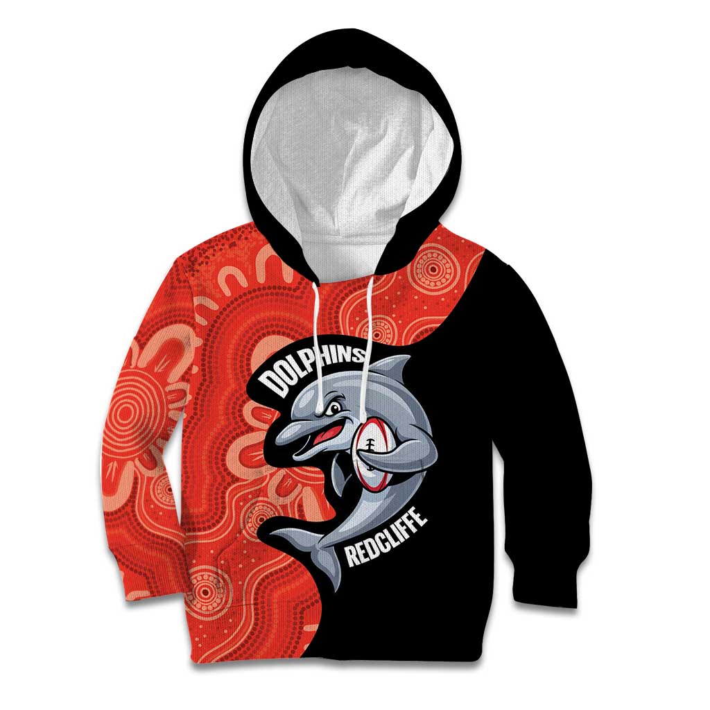Redcliffe Rugby Custom Kid Hoodie Go Dolphins Aboriginal Art - Aussie Hoodie