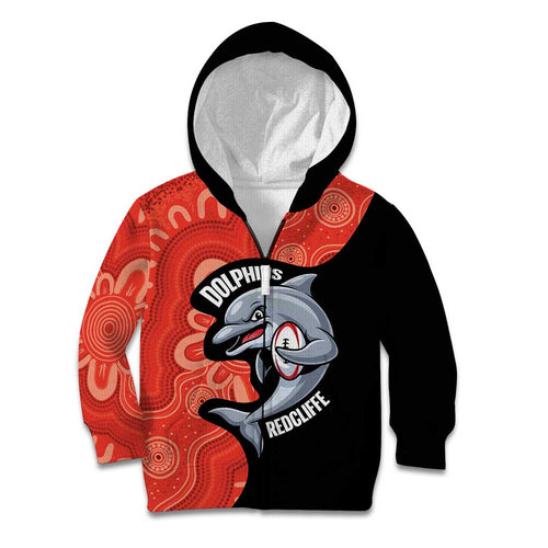 Redcliffe Rugby Custom Kid Hoodie Go Dolphins Aboriginal Art - Aussie Hoodie